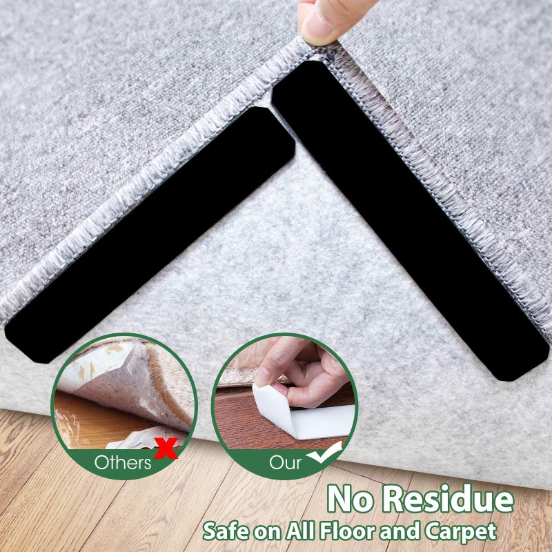 Sahhika Rug Stopper, 16 Pcs Double Sided Non Slip Reusable Rug Tape, Washable for Hardwood, Tile, Carpets, Mats, Wall (Black) - Image 3